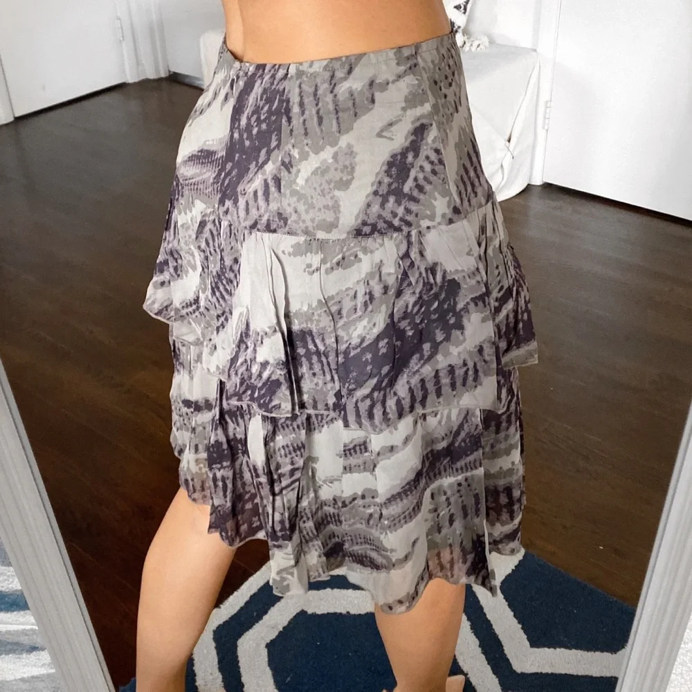 🐚 BON’A PARTE BOHO GREY MULTI ABSTRACT RUFFLE HIGH WAIST SKIRT!